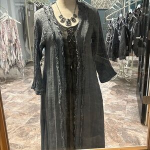 NWT Namsar Boho Open Drape Grey Linen Duster